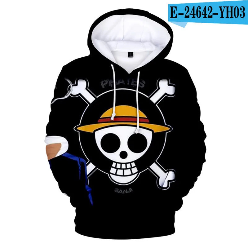 One Piece Anime Hoodie Monkey D. Luffy 6 To 19 Years Kids Sweatshirt 3D Hoodie Boys Girls Tops Children Clothes