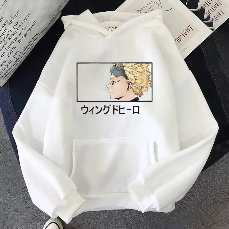 Men Versatile Harajuku Y2K Streetwear Hoodies Casual Long Sleeve Anime Print White Sweatshirt Autumn Vintage Pullover Unisex