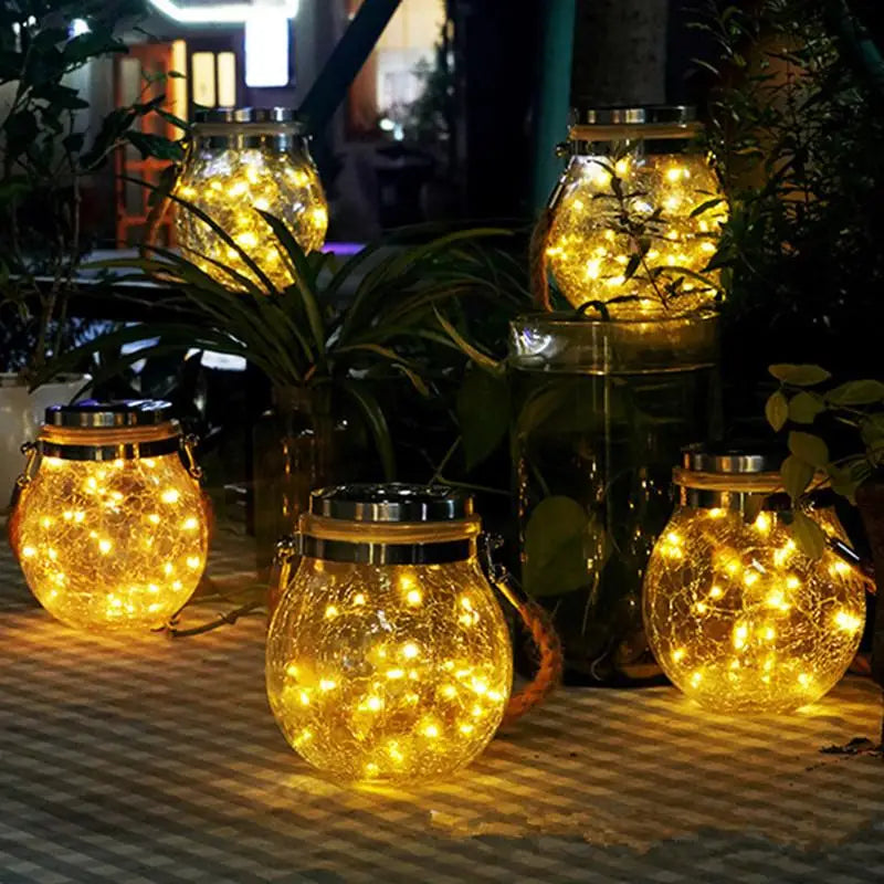 30 LED Solar Night Light Crack Ball Glass Jar Wishing Lamp Outdoor Lighting Garden Tree Decoration Light Warm White Light Head