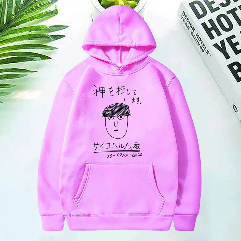 New Mob Psycho 100 Funny Print Hoodies Men's Women's Animation Funny Hip-hop Short-sleeved Shirt Round Neck Sweatshirt Tops