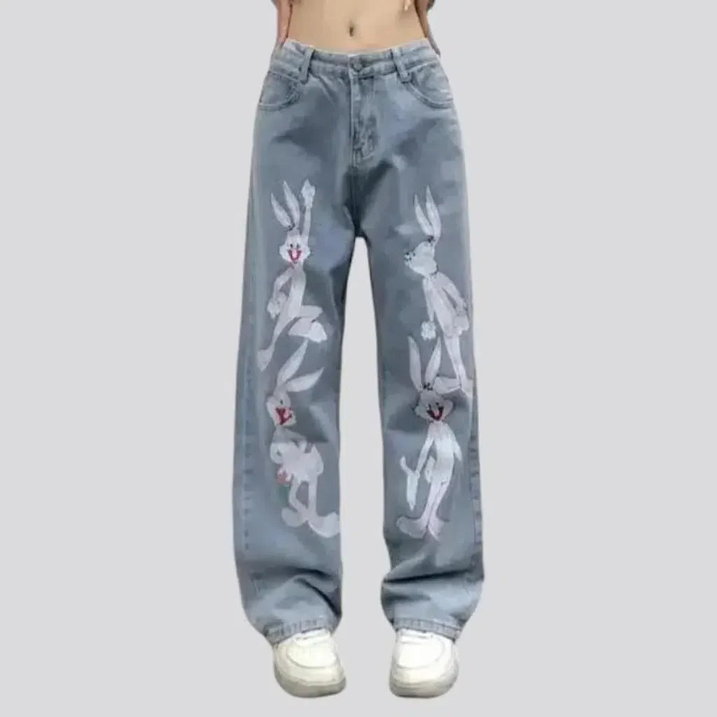 Y2k rabbit-print jeans for women