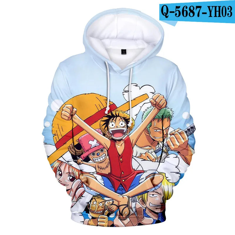 One Piece Anime Hoodie Monkey D. Luffy 6 To 19 Years Kids Sweatshirt 3D Hoodie Boys Girls Tops Children Clothes