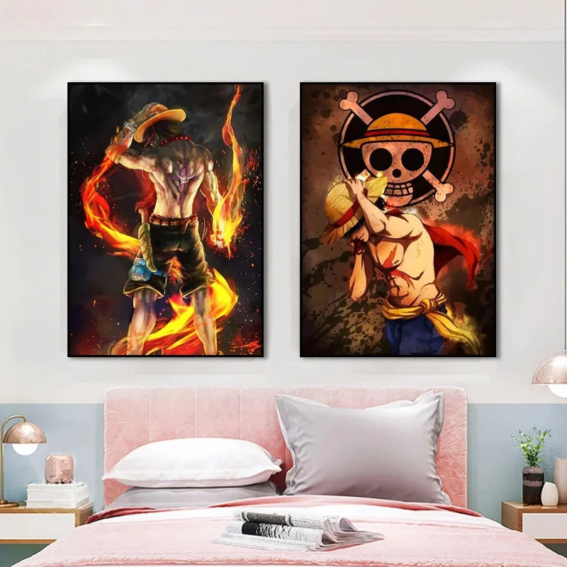 One Piece Luffy Ace Straw Hat Poster - Canvas Print, No Frame