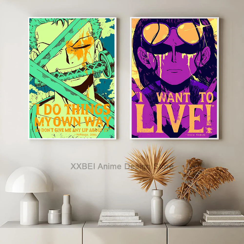 One Piece Poster Wall Sticker Anime Straw Hat Pirates Hanging Painting