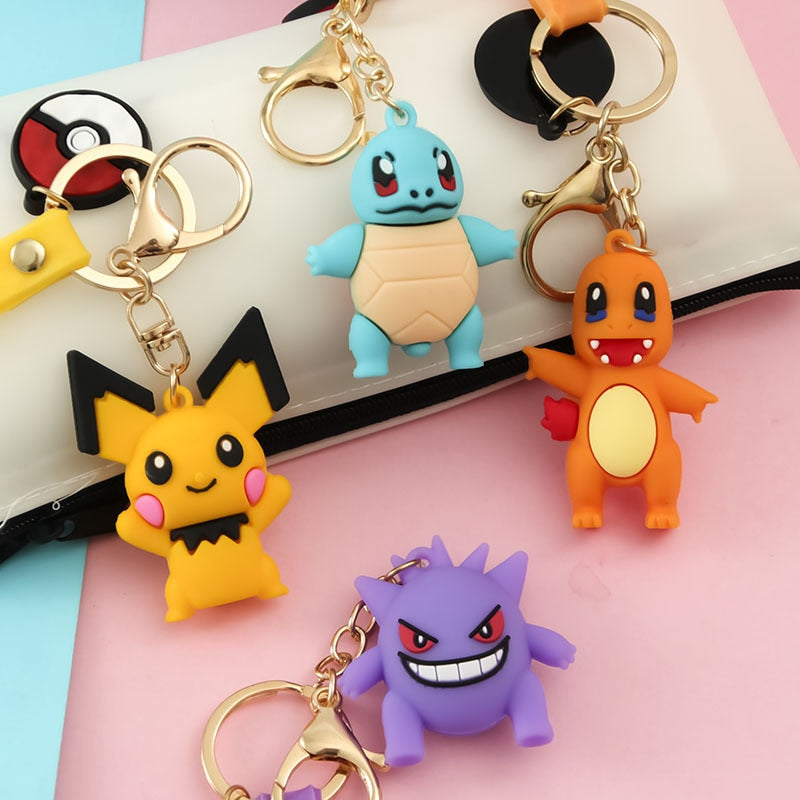 10pcs/20pcs/set wholesale Genuine Pikachu Anime Doll Keychain Pokemon Cartoon Keyring Bag Car Key Chain Ring Pendant Kids Gifts.