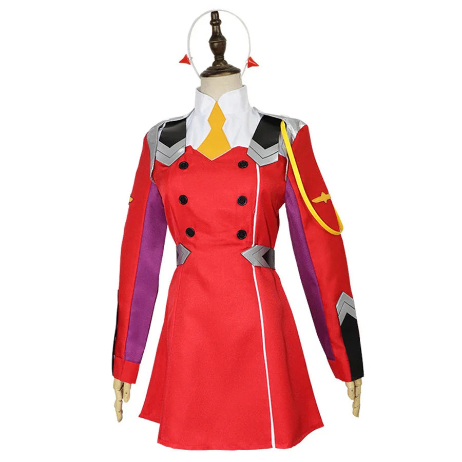 Zero Two Cosplay Costumes Anime DARLING In The FRANXX Zero Two 02 Dress Uniform Suits Headwear Wig Women Halloween Costume Dress