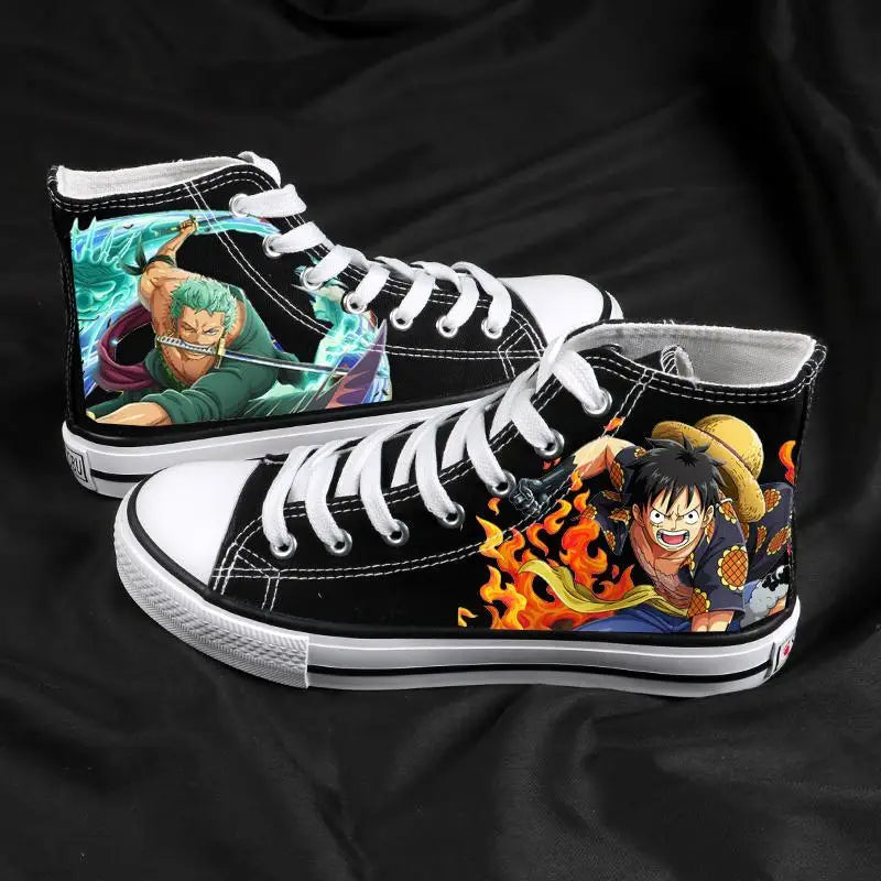 New Anime One Piece Canvas Sneakers Casual Shoes Unisex Luffy Roronoa Printing Comfortable Flat Shoes Birthday Gift