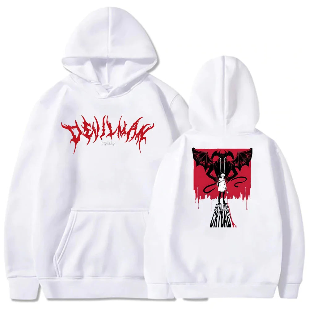 Anime Devil Print Hoodie Men's  Sweatshirt Men's Autumn Long Sleeve Pullover Street Fashion Pullover Long Sleeve