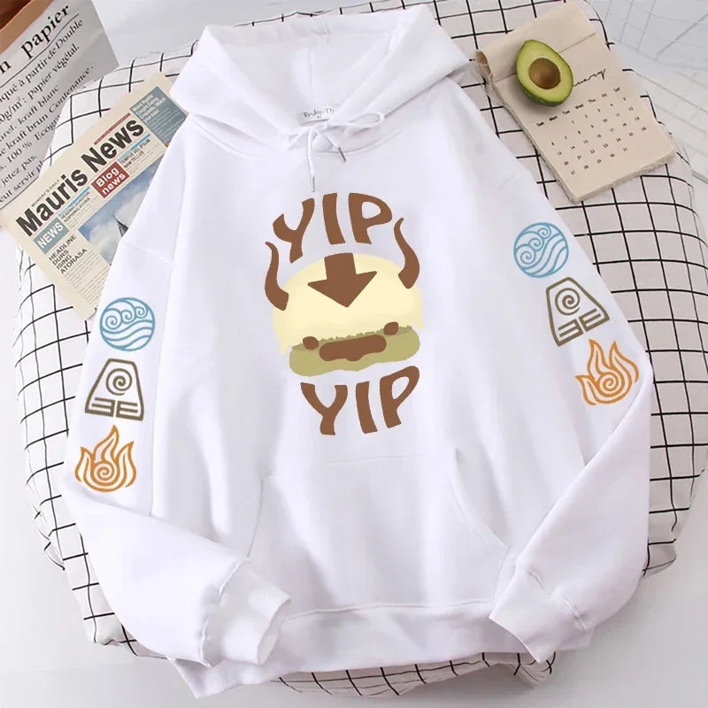 Avatar The Last Airbender Hoodie Men Women Appa YIP Letter Print Long Sleeve Autumn Anime Plus Size Sweatshirt Female Streetwear