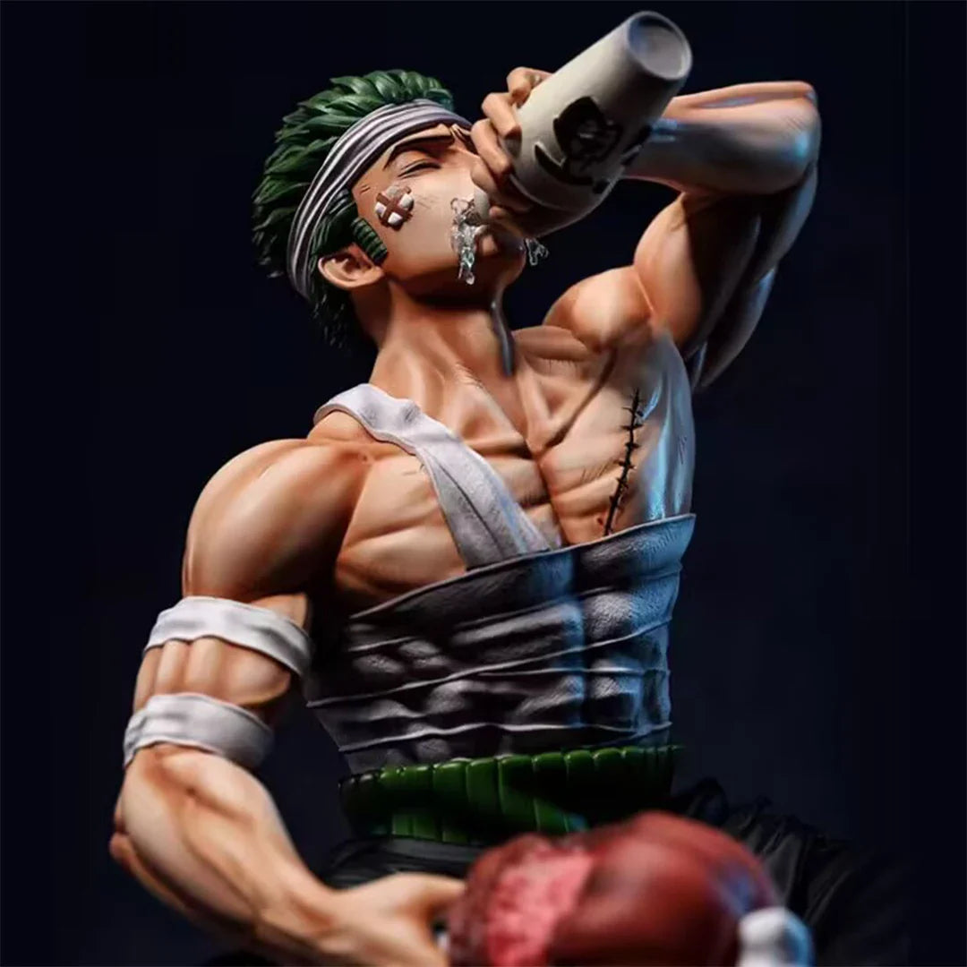 15cm One Piece Zoro Figure GK Injured Drinking Roronoa Zoro Anime Action Figure PVC Statue Model Figurine Ornaments Gift Kid Toy