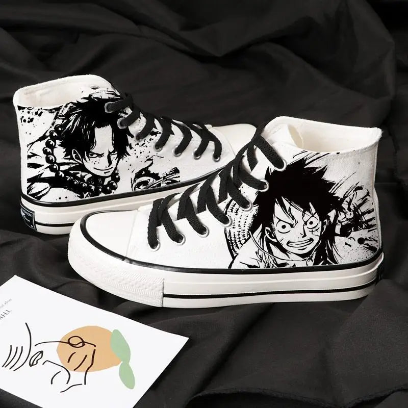 New Anime One Piece Canvas Sneakers Casual Shoes Unisex Luffy Roronoa Printing Comfortable Flat Shoes Birthday Gift