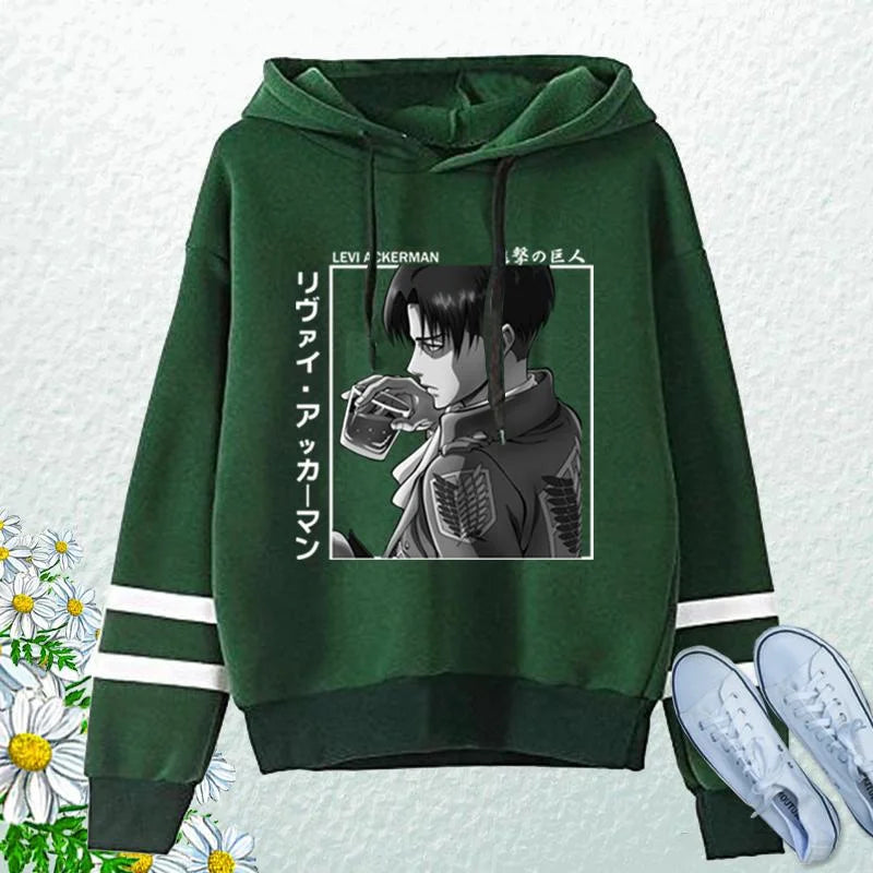 New Anime Levi Ackerman Hoodies Men Women Fashion Personality Long Sleeve Sweatshirt Casual Outdoor Hip Hop Loose Hoodie