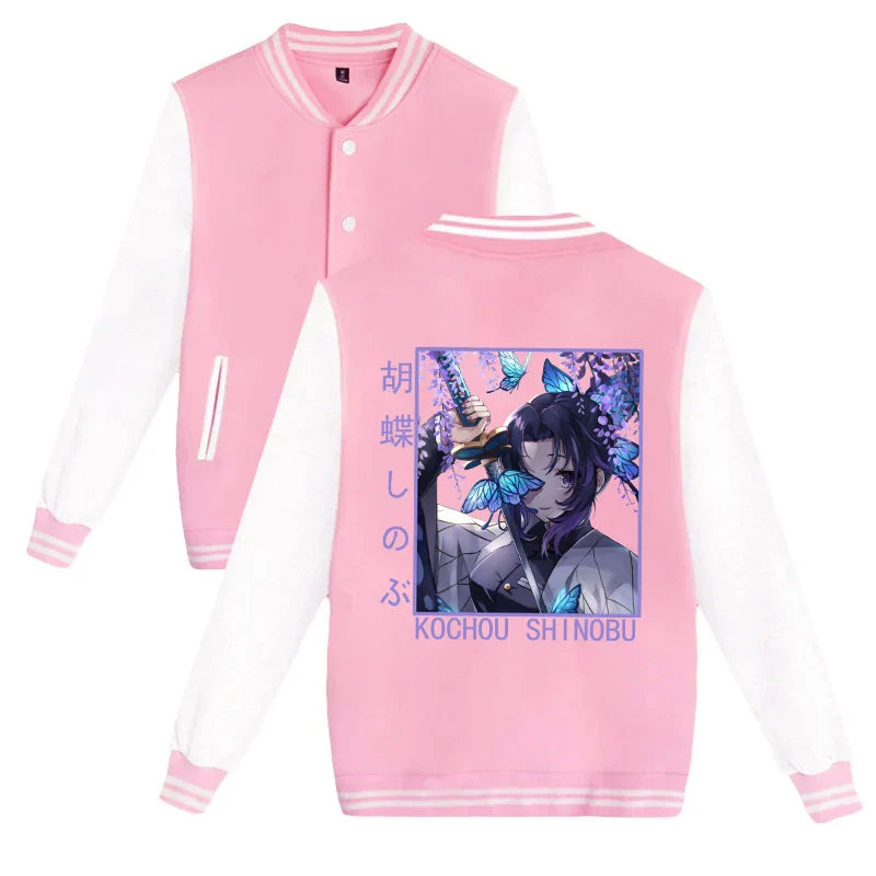 Anime Demon Slayer Kochou Shinobu Baseball Jacket - Casual Unisex Autumn/Winter Top