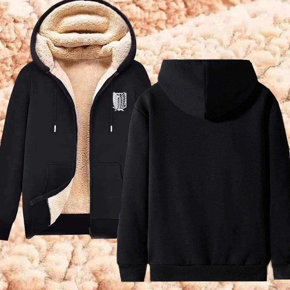 Winter Warm Hoodie Attack on Titan Hoodies (2)  Anime  Zipper Jackets Lambswool Thermal Sweatshirts Streetwear Plus Size