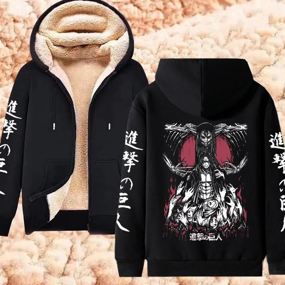 Winter Warm Hoodie Attack on Titan Hoodies (2)  Anime  Zipper Jackets Lambswool Thermal Sweatshirts Streetwear Plus Size