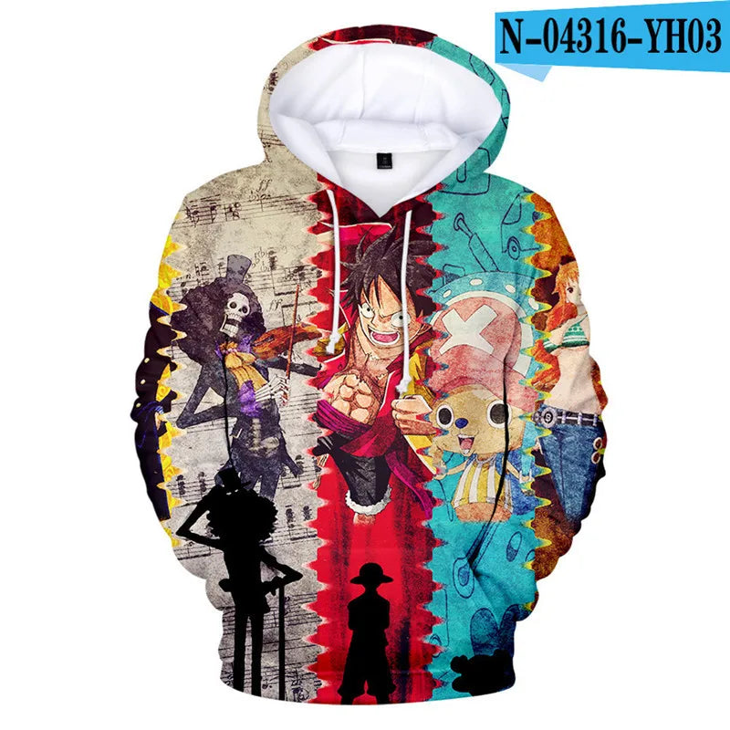 One Piece Anime Hoodie Monkey D. Luffy 6 To 19 Years Kids Sweatshirt 3D Hoodie Boys Girls Tops Children Clothes