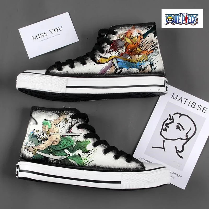 New Anime One Piece Canvas Sneakers Casual Shoes Unisex Luffy Roronoa Printing Comfortable Flat Shoes Birthday Gift