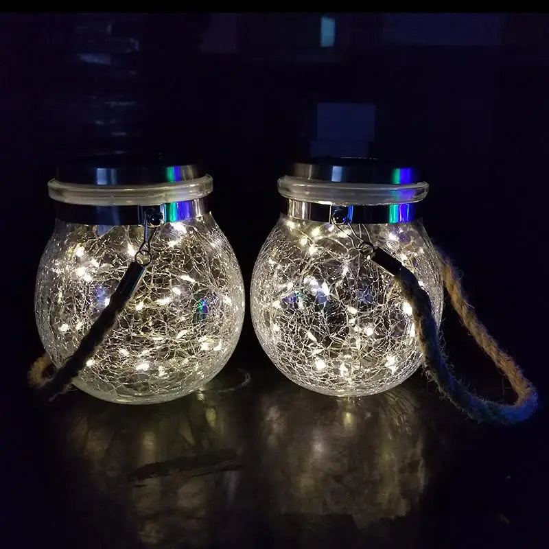 30 LED Solar Night Light Crack Ball Glass Jar Wishing Lamp Outdoor Lighting Garden Tree Decoration Light Warm White Light Head