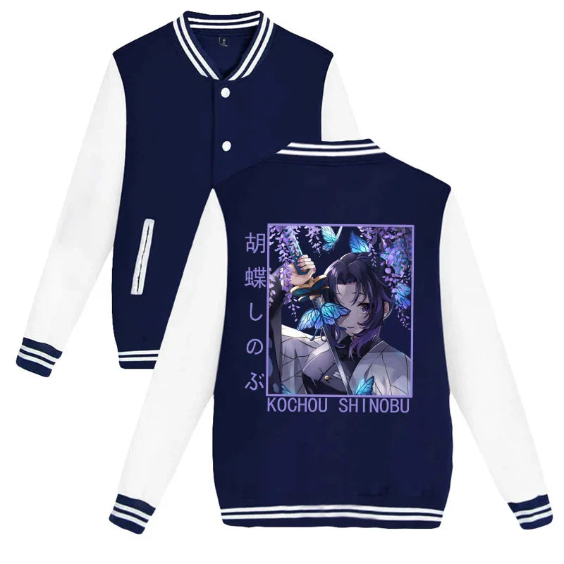 Anime Demon Slayer Kochou Shinobu Baseball Jacket - Casual Unisex Autumn/Winter Top