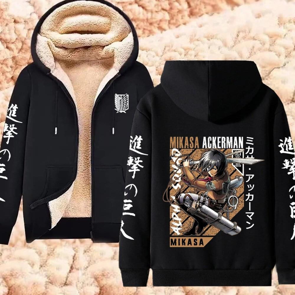 Winter Warm Hoodie Attack on Titan Hoodies (2)  Anime  Zipper Jackets Lambswool Thermal Sweatshirts Streetwear Plus Size