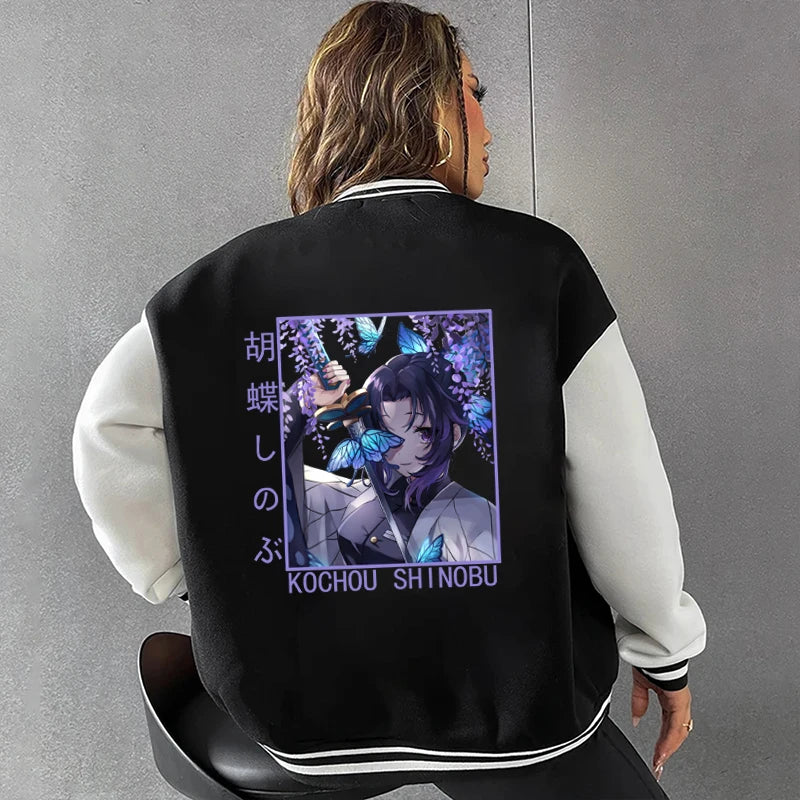 Anime Demon Slayer Kochou Shinobu Baseball Jacket - Casual Unisex Autumn/Winter Top