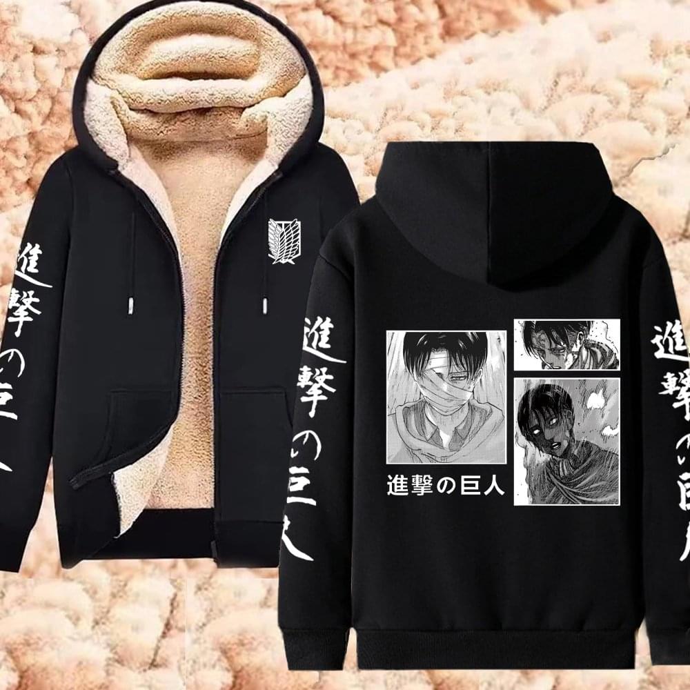 Winter Warm Hoodie Attack on Titan Hoodies (2)  Anime  Zipper Jackets Lambswool Thermal Sweatshirts Streetwear Plus Size