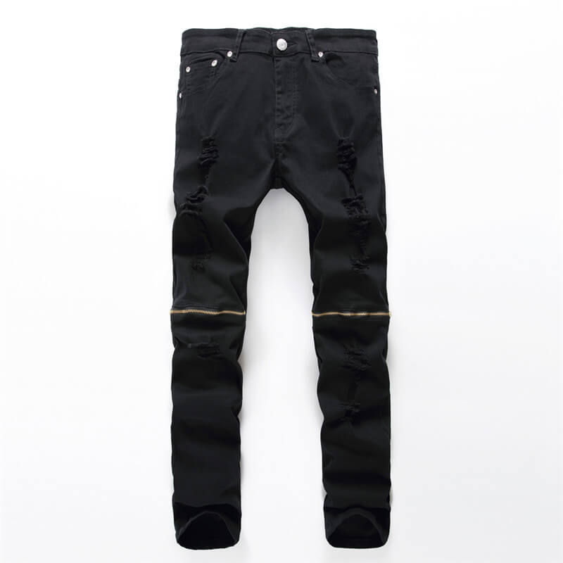 Zipper Elasticity Mid Waist Jeans Straight Pants Skinny Men's Jeans