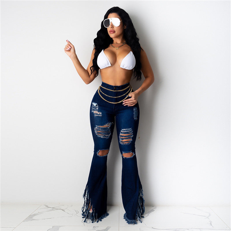 Women's Ripped Jeans High Waisted Jeans Flare Bell Bottom Jeans