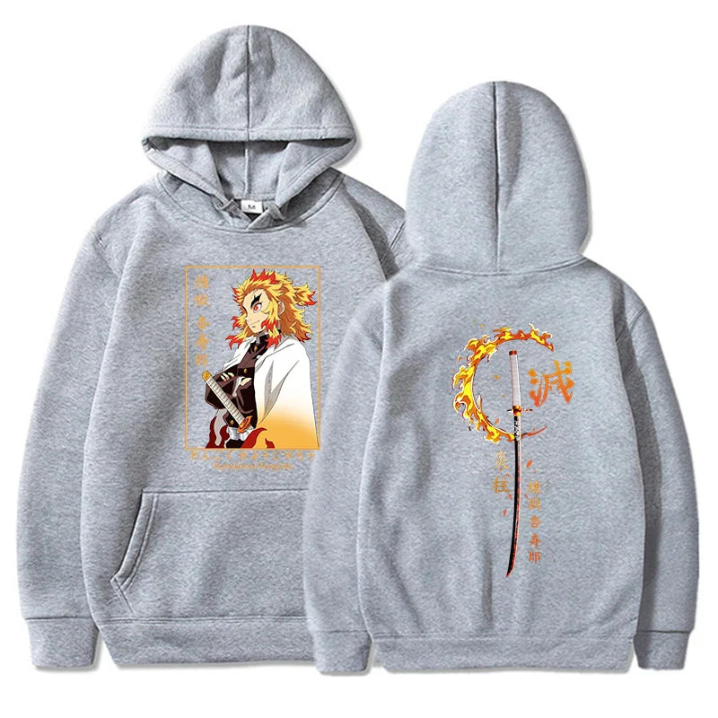 New Autumn Winter Unisex Harajuku Hoodies Anime Rengoku Kyoujurou Printed Sweatshirts Casual Fashion Pullovers