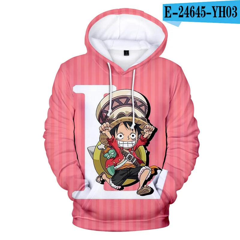 One Piece Anime Hoodie Monkey D. Luffy 6 To 19 Years Kids Sweatshirt 3D Hoodie Boys Girls Tops Children Clothes