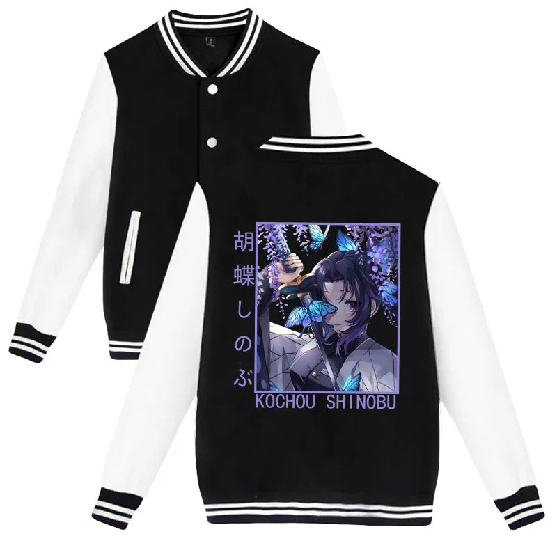 Anime Demon Slayer Kochou Shinobu Baseball Jacket - Casual Unisex Autumn/Winter Top