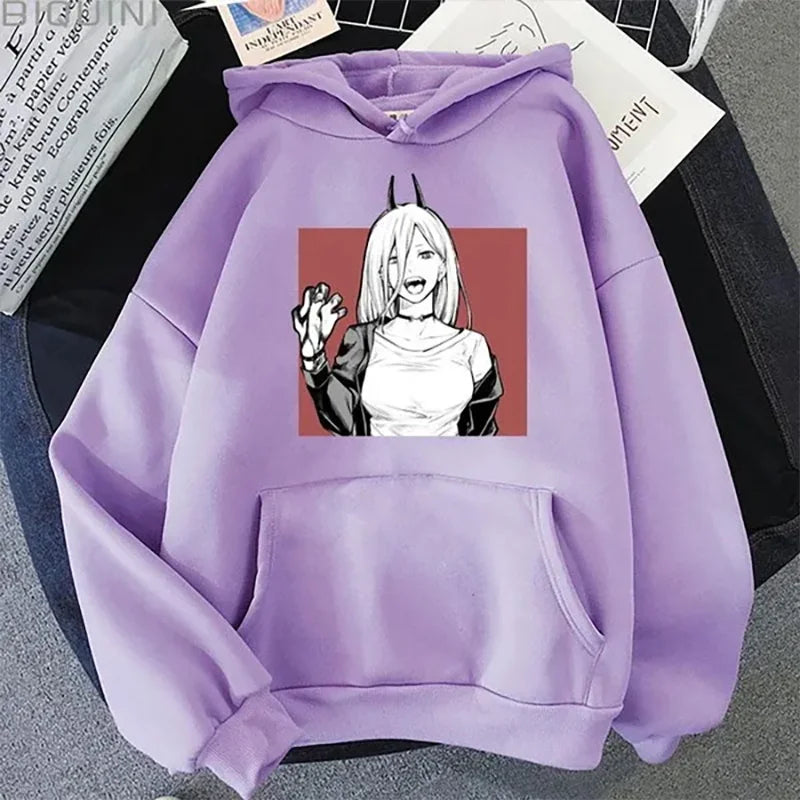 New Power Hoodie Unisex Fashion Anime Hooded Sweatshirt Long Sleeve Pullover