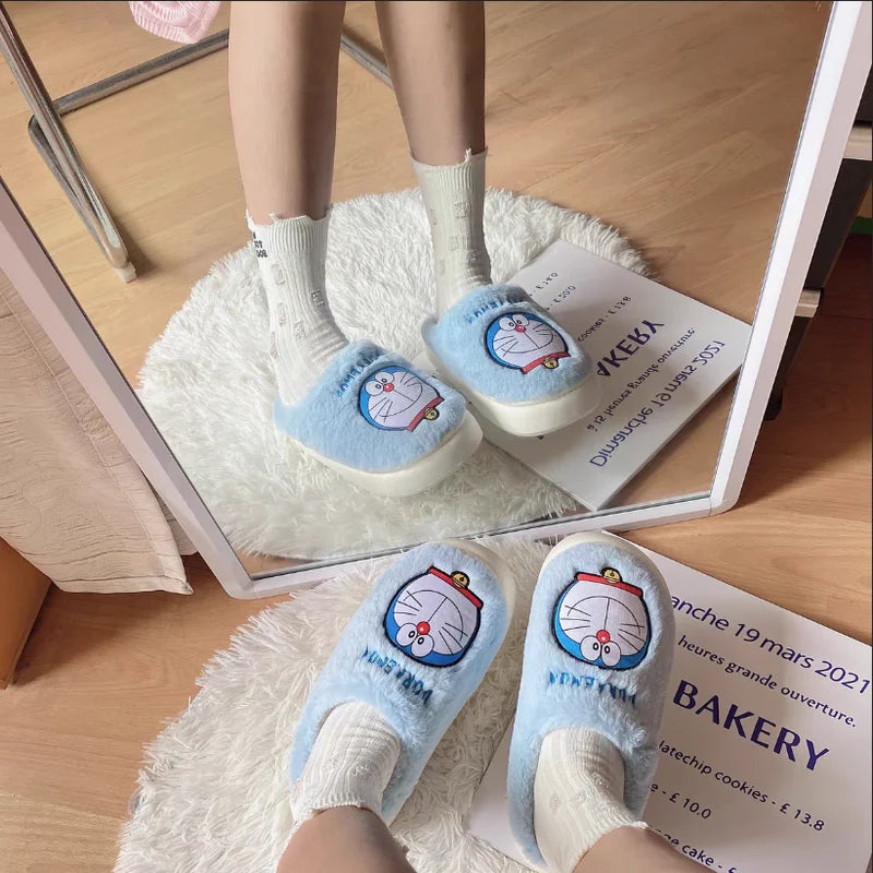 Anime Doraemon Dorami Cotton Slippers Indoor Plush Winter Non-slip Warm