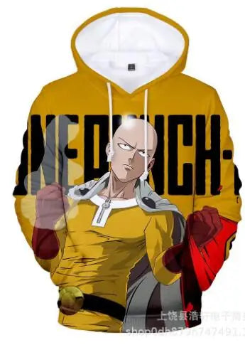 One Punch Hero Men's New 3D printed Hoodies Slim Fit Hooded Sweatshirt Outwear Warm Coat Jacket Zip Up Casual Tops