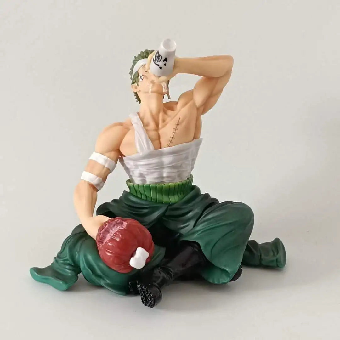 15cm One Piece Zoro Figure GK Injured Drinking Roronoa Zoro Anime Action Figure PVC Statue Model Figurine Ornaments Gift Kid Toy