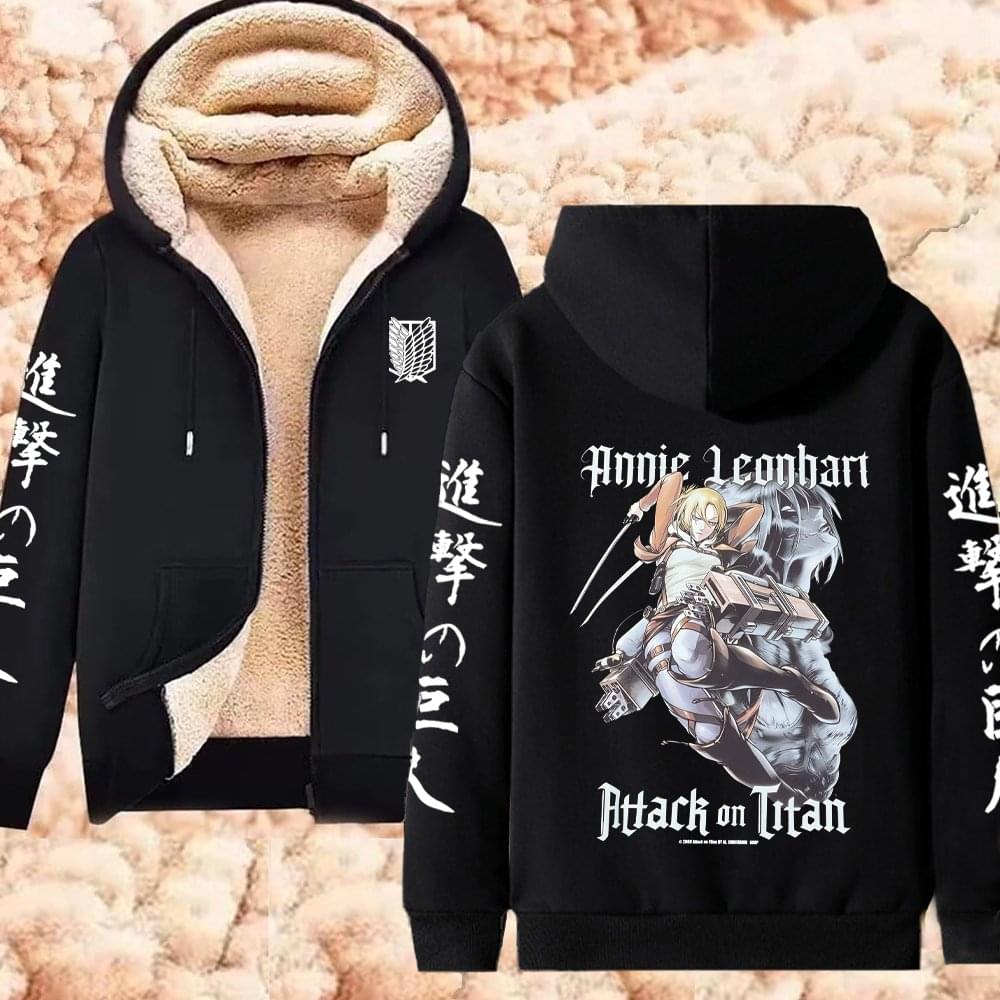 Winter Warm Hoodie Attack on Titan Hoodies (2)  Anime  Zipper Jackets Lambswool Thermal Sweatshirts Streetwear Plus Size