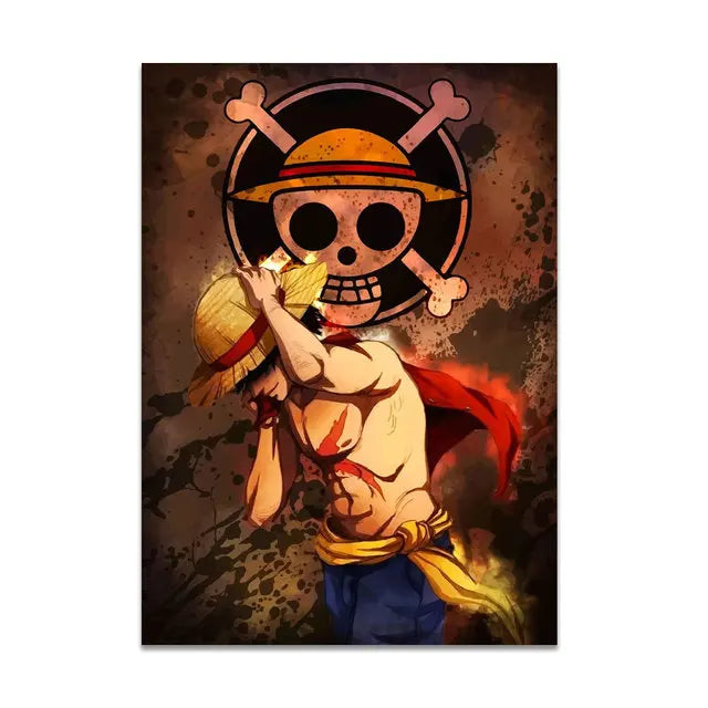 One Piece Luffy Ace Straw Hat Poster - Canvas Print, No Frame