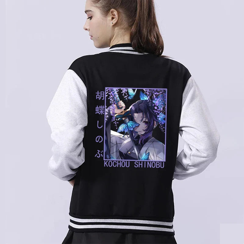 Anime Demon Slayer Kochou Shinobu Baseball Jacket - Casual Unisex Autumn/Winter Top