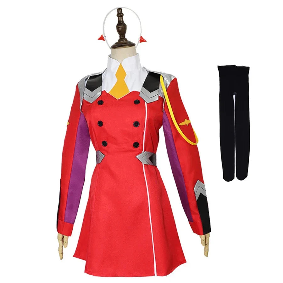 Zero Two Cosplay Costumes Anime DARLING In The FRANXX Zero Two 02 Dress Uniform Suits Headwear Wig Women Halloween Costume Dress