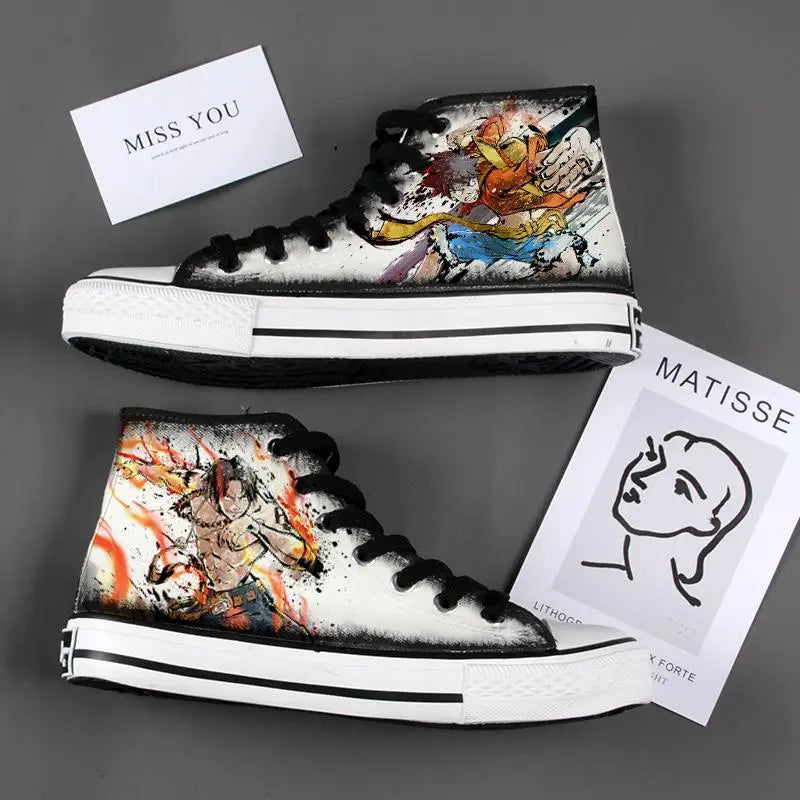 New Anime One Piece Canvas Sneakers Casual Shoes Unisex Luffy Roronoa Printing Comfortable Flat Shoes Birthday Gift