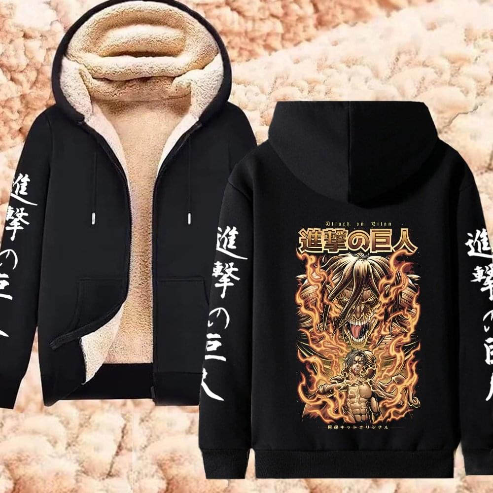 Winter Warm Hoodie Attack on Titan Hoodies (2)  Anime  Zipper Jackets Lambswool Thermal Sweatshirts Streetwear Plus Size