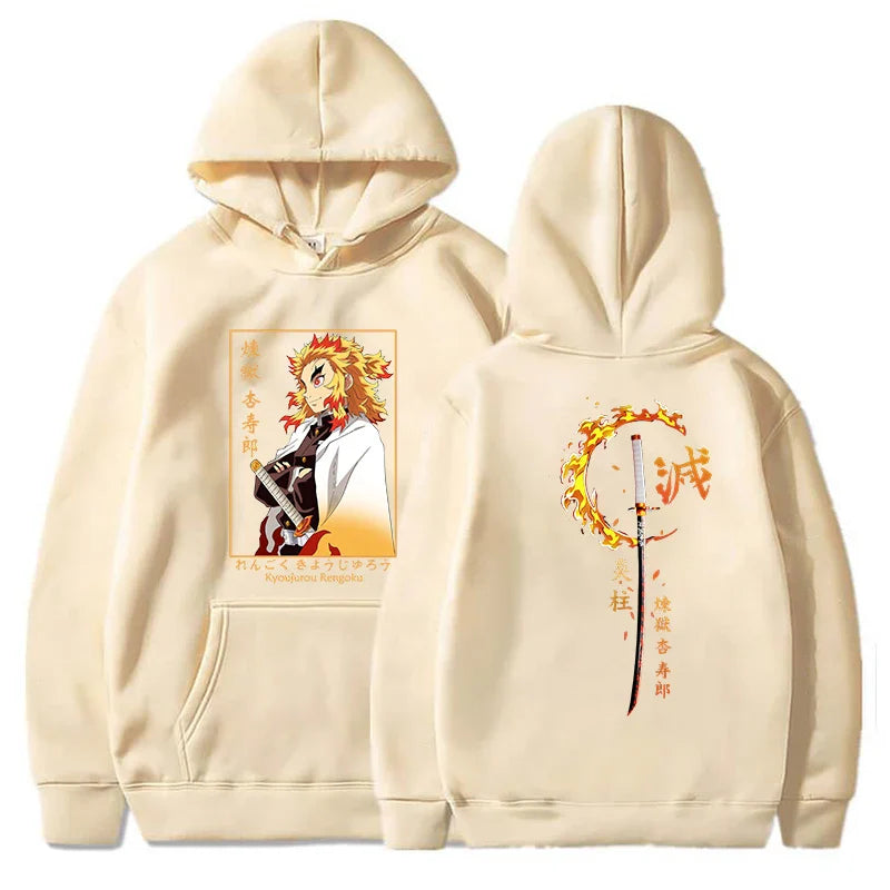 New Autumn Winter Unisex Harajuku Hoodies Anime Rengoku Kyoujurou Printed Sweatshirts Casual Fashion Pullovers