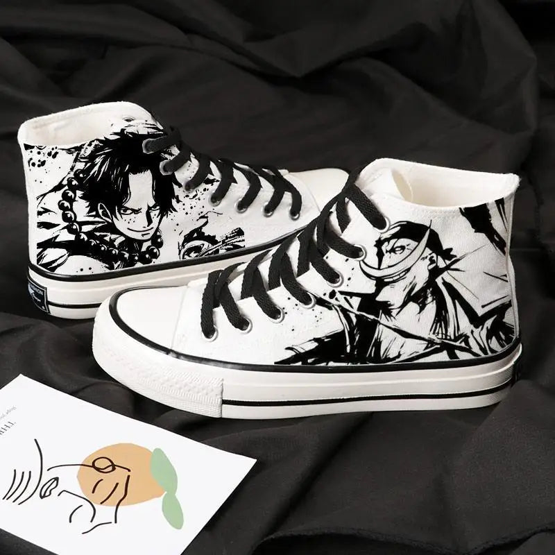 New Anime One Piece Canvas Sneakers Casual Shoes Unisex Luffy Roronoa Printing Comfortable Flat Shoes Birthday Gift