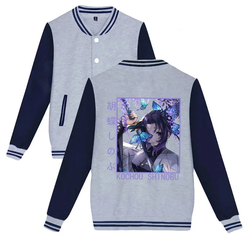 Anime Demon Slayer Kochou Shinobu Baseball Jacket - Casual Unisex Autumn/Winter Top