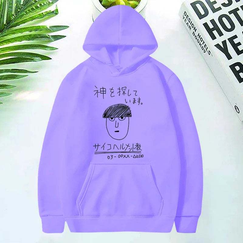 New Mob Psycho 100 Funny Print Hoodies Men's Women's Animation Funny Hip-hop Short-sleeved Shirt Round Neck Sweatshirt Tops