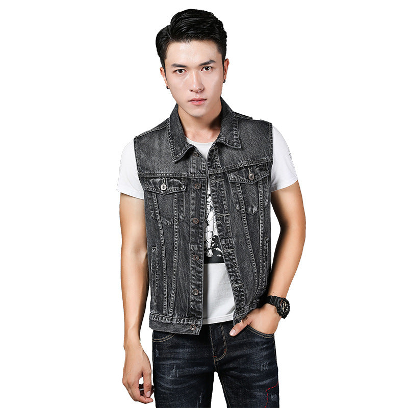 Stylish Embroidery Sleeveless Denim Waistcoat Men's Denim Vest