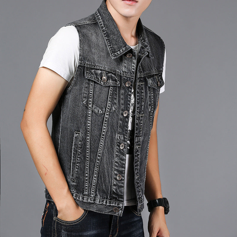 Stylish Embroidery Sleeveless Denim Waistcoat Men's Denim Vest