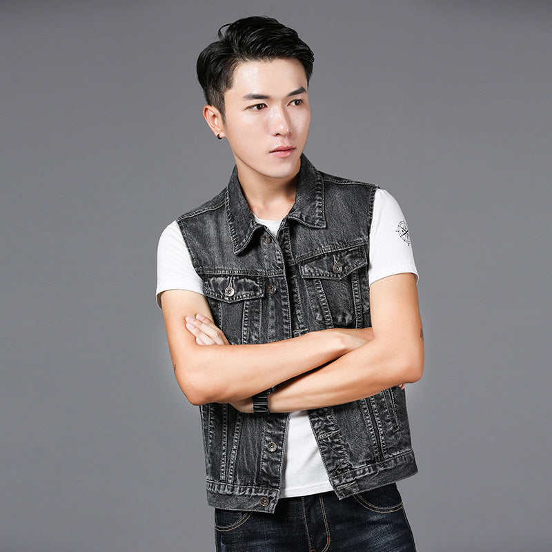 Stylish Embroidery Sleeveless Denim Waistcoat Men's Denim Vest