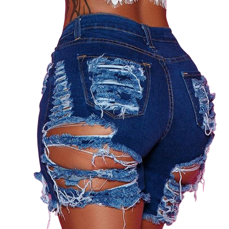 Women's Ripped Jeans Stretchy Frayed Raw Hem Denim Jeans Shorts Pants