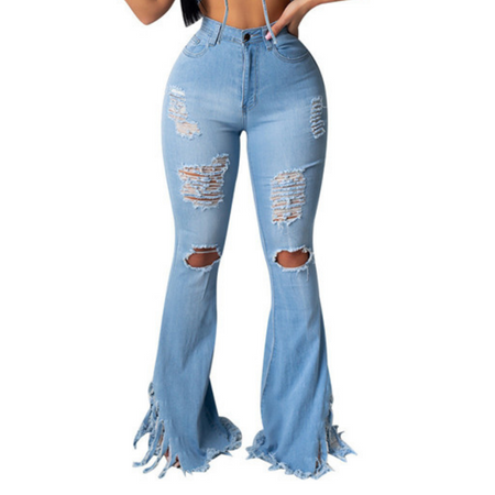 Women's Ripped Jeans High Waisted Jeans Flare Bell Bottom Jeans